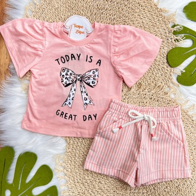 Conj. Blusa "Today is a Great Day" e Short - Salmão